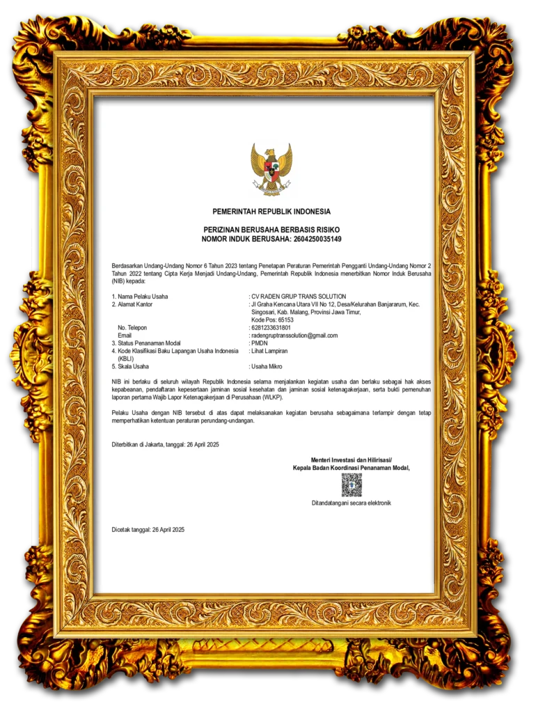 NIB official document from Indonesia